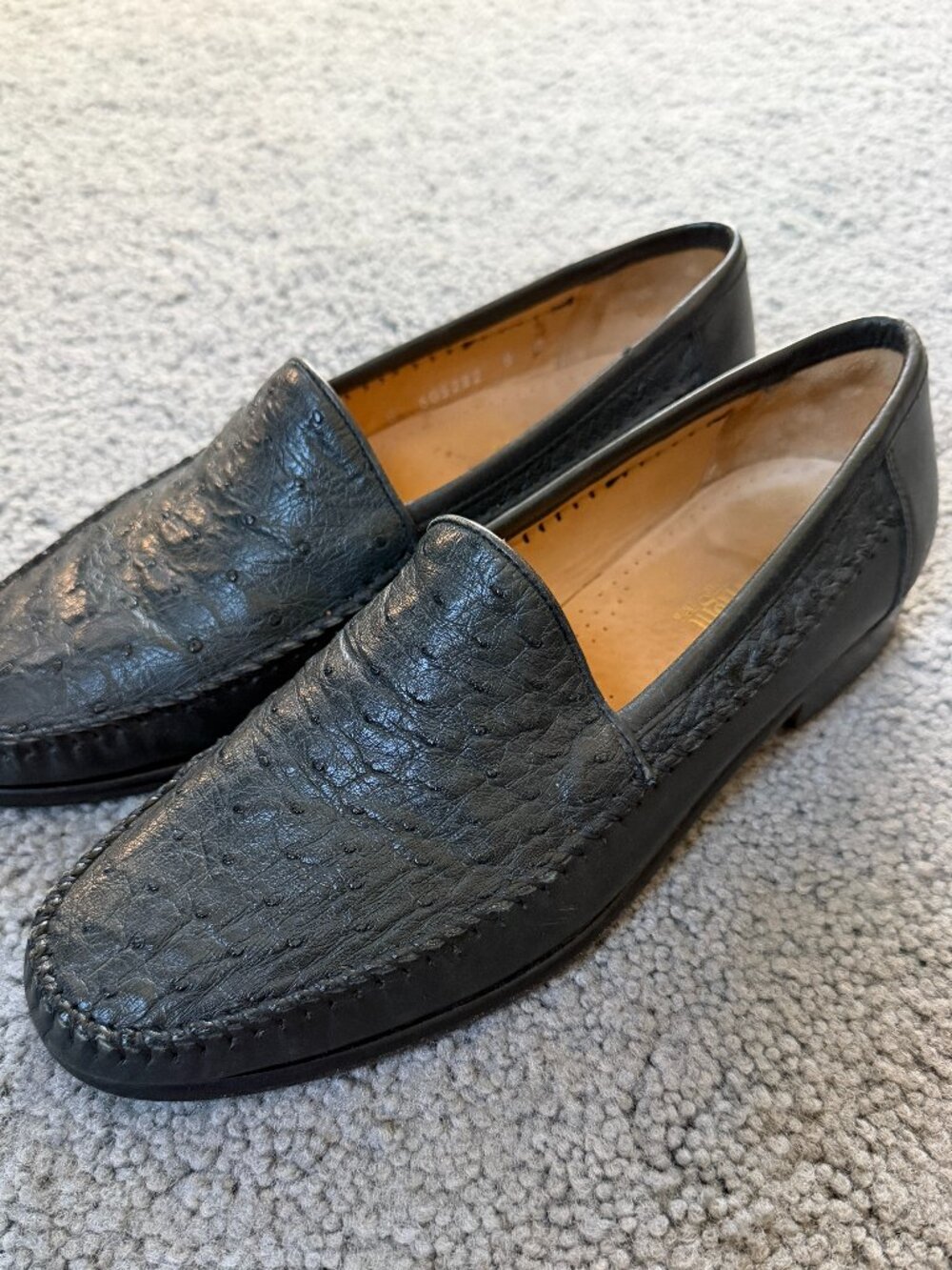 VTG E.T. Wright Made in Italy Genuine Ostrich Leather Loafers Size 8 D Black